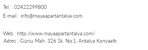 Maya Apart Antalya telefon numaralar, faks, e-mail, posta adresi ve iletiim bilgileri